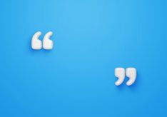 Minimal two quotes symbol on blue background. 3d rendering.